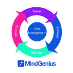 wheel of risk with risk management text in the center and mindgenius logo below