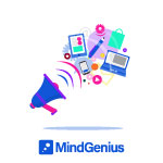 social media strategy image with blue mindgenius logo underneath
