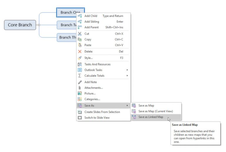 core branch mind map settings on mindgenius desktop