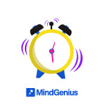 alarm clock with the blue mindgenius logo