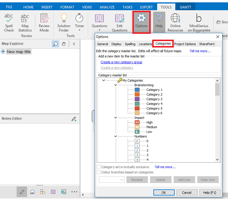 customize categories on mindgenius