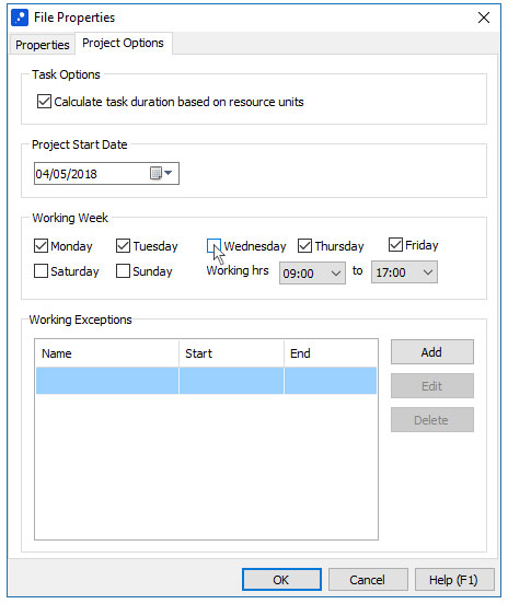 How to change the working days in the gantt-chart