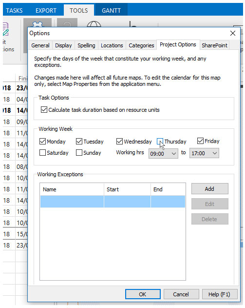 How to change the working days in the gantt-chart