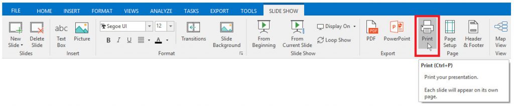 Printing a section of the map using slides