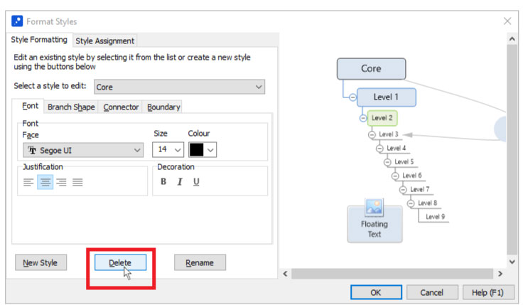 deleting a custom branch style