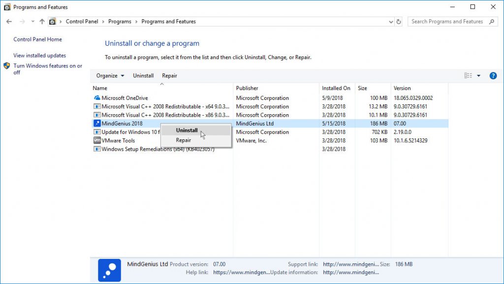 how to uninstall mindgenius from your desktop device