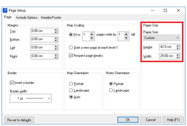 printing a map on a custom paper size