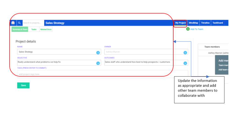 project detials on mindgenius online sales strategy template