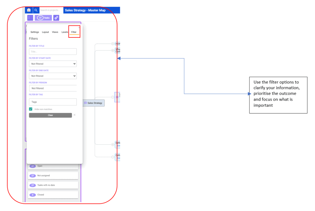 how to filter your map using mindgenius online