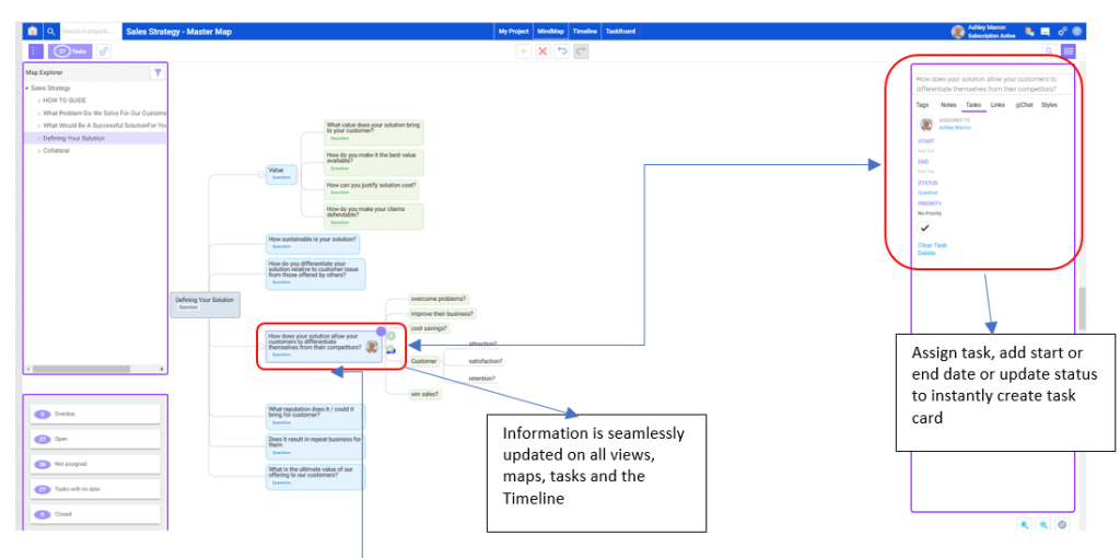 mindgenius online mind map shwoing branch properties