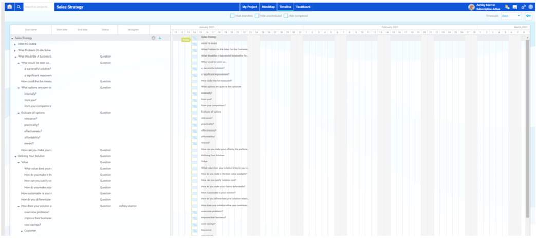 sales strategy timeline on mindgenius online