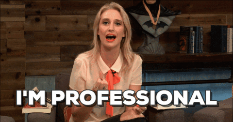 blonde woman saying I'm professional