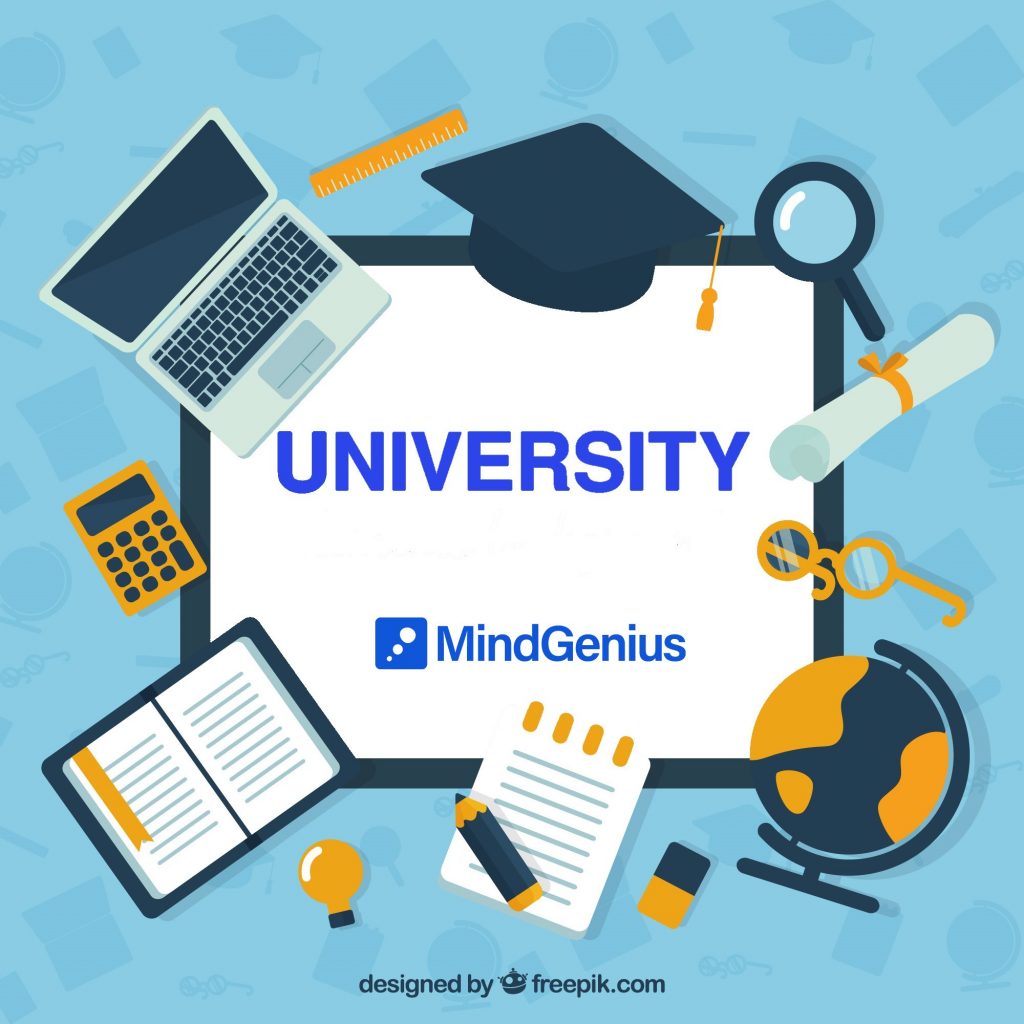 university items with mindgenius logo in centre