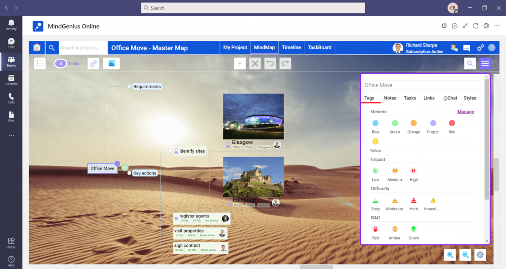 mindgenius online shown within a microsoft teams setting