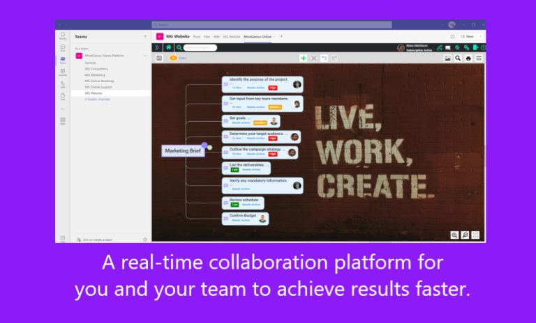 An image that shows how to launch MindGenius Online App within Microsoft Teams to provide a real-time collaboration platform for you and your team to achieve results faster