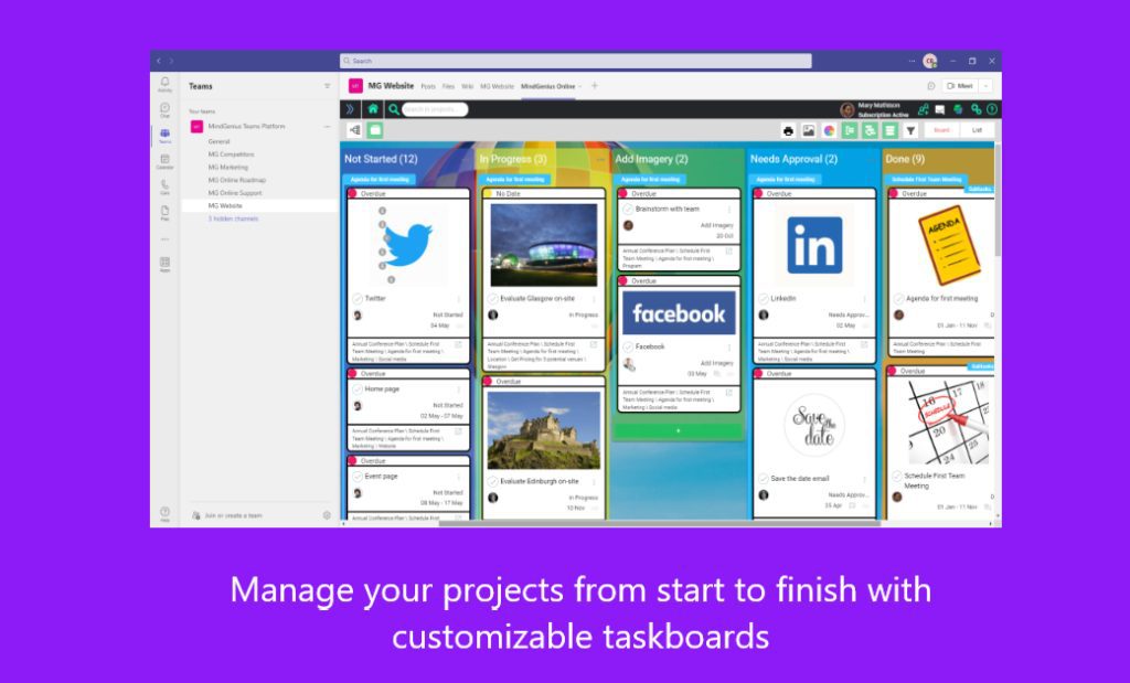 An image that shows how to launch MindGenius Online App with Microsoft Teams. Manage your projects from start to finish with customizable taskboards.