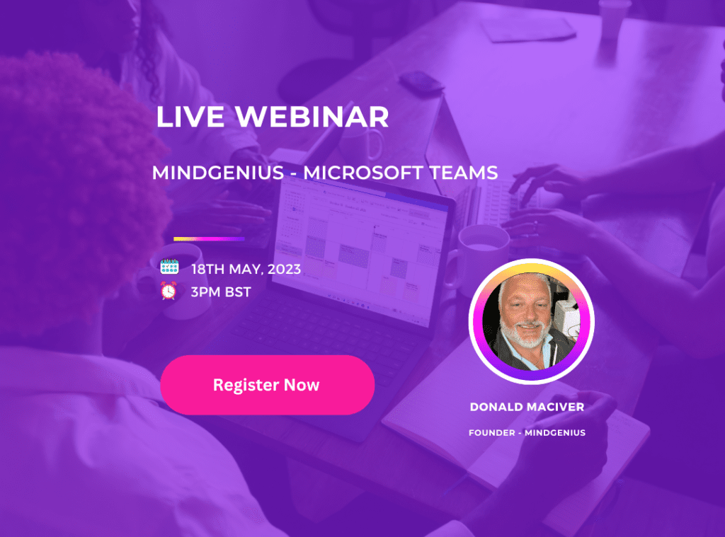 Am image to promote the joint webinar between Microsoft and MindGenius in May 2023